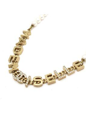 Chanel Choker Gold Ivory Clear Faux Pearl Line Stone Mademoiselle Necklace